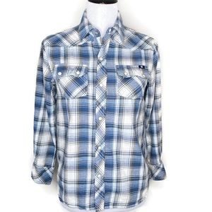 Lucky brand plaid top snap buttons size medium